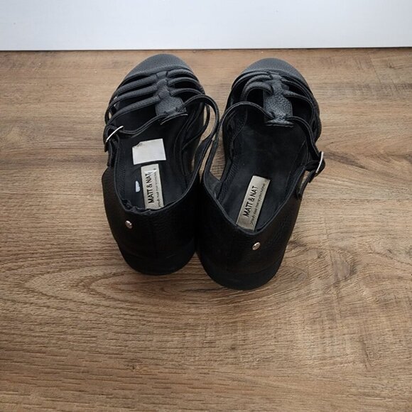 Mat & Nat Oriane Vegan Leather Platform Sandal Black Fisherman Closed Toe - Picture 3 of 7